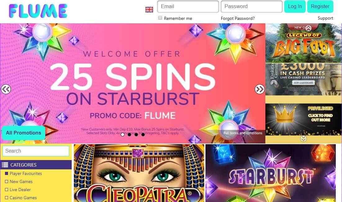 Flume Casino homepage