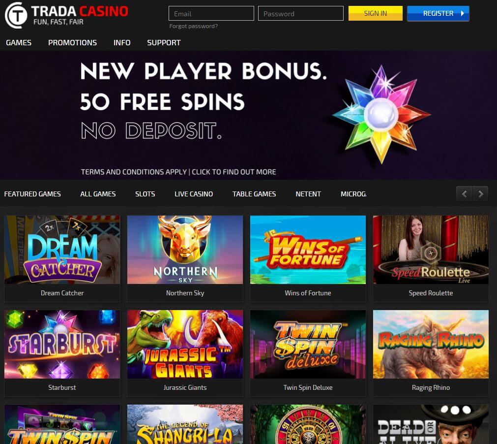 trada casino homepage