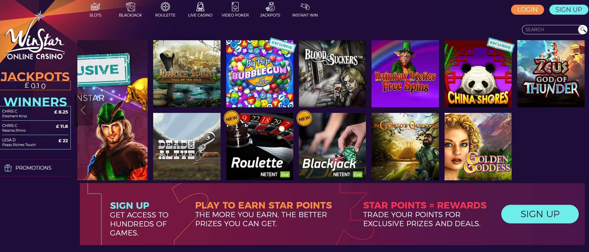 WinStar Casino Homepage