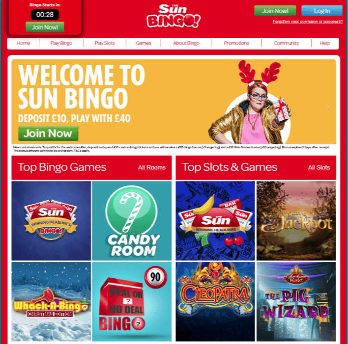 Sun Bingo homepage