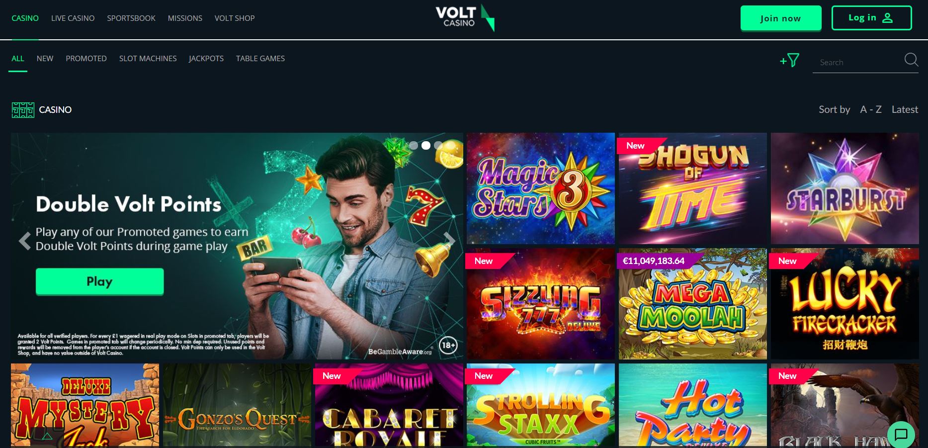 Volt Casino Homepage