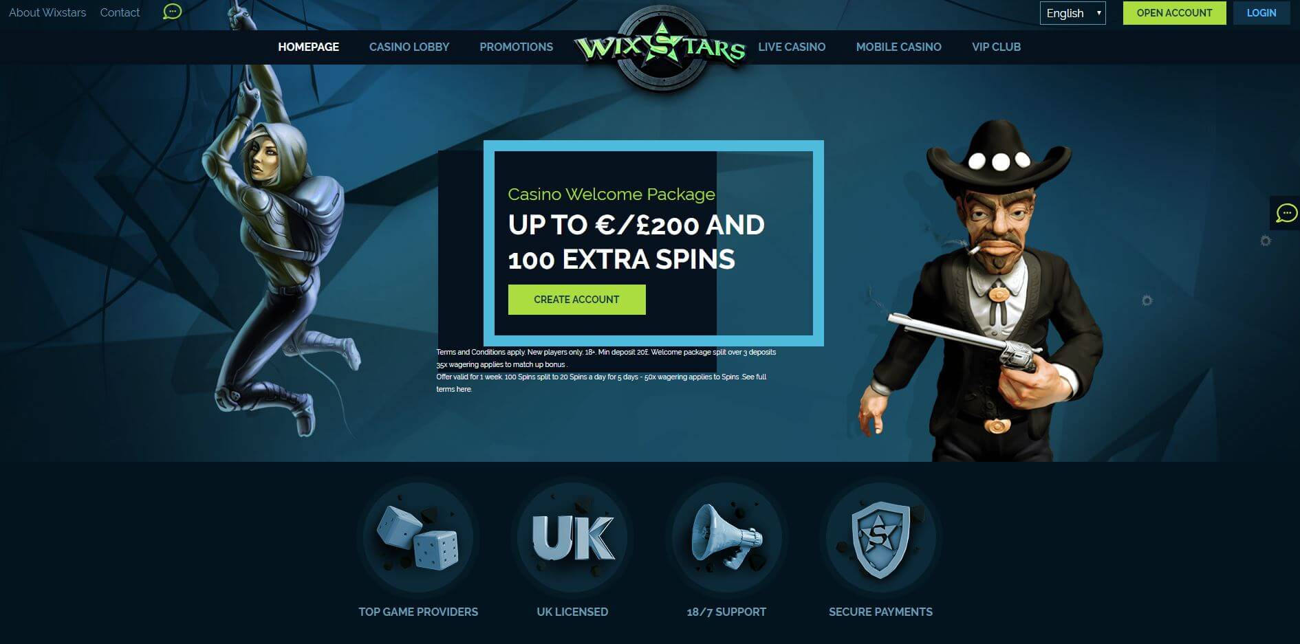 Wixstars casino homepage