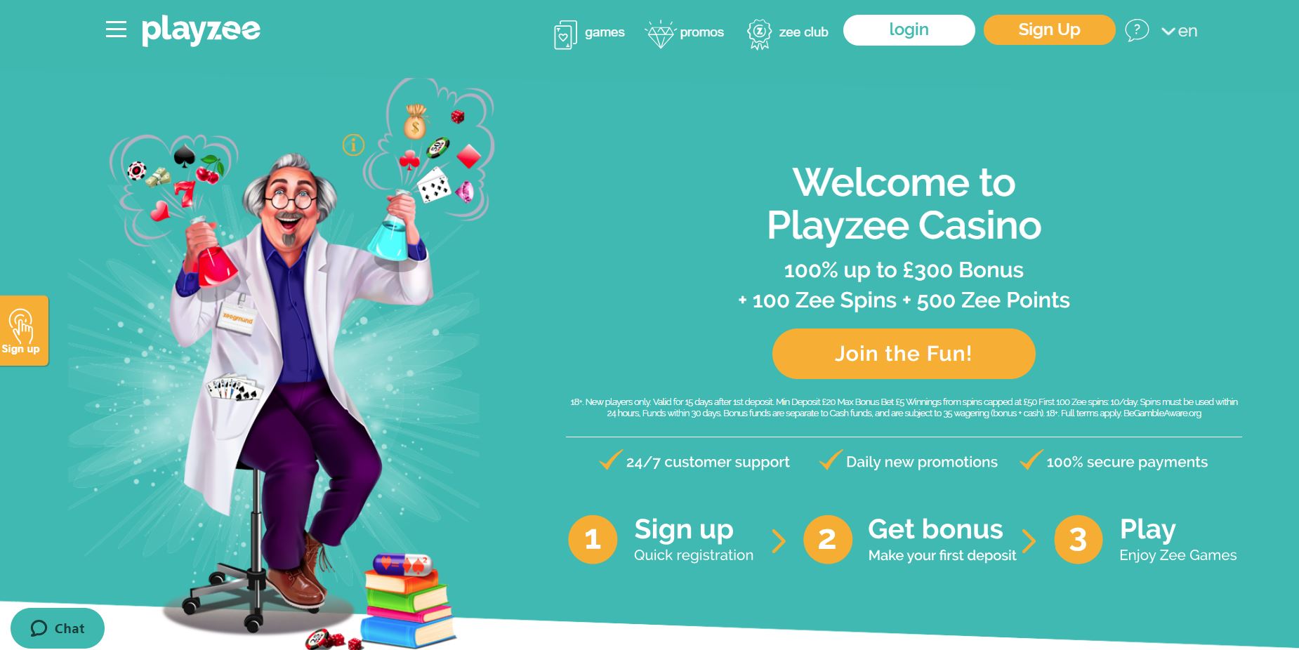 Playzee Casino homepage