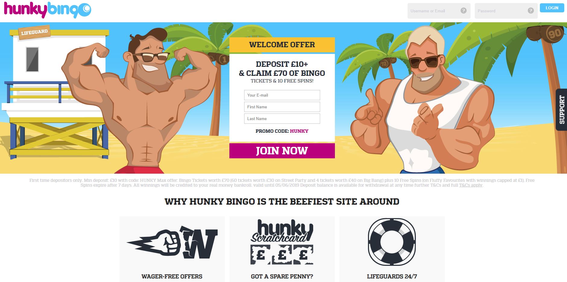 Hunky Bingo Homepage