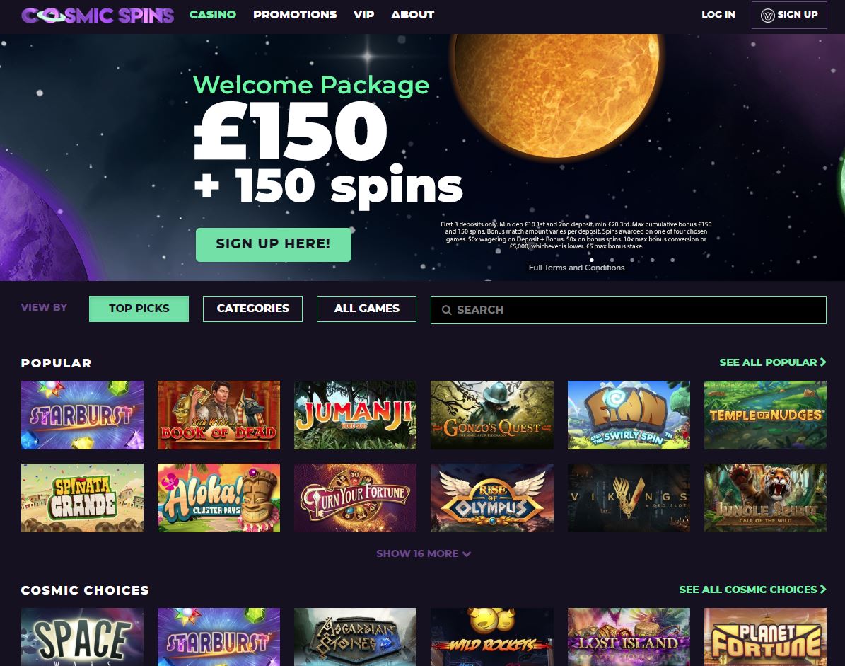 cosmic spins review homepage